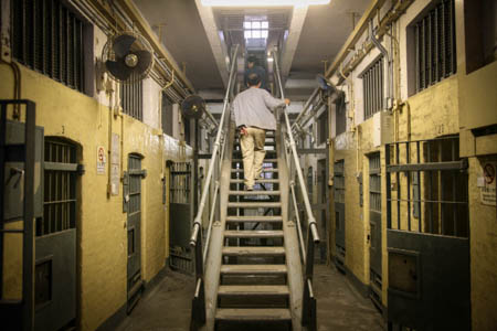 A straight staircase runs through B Hall providing access to all floors