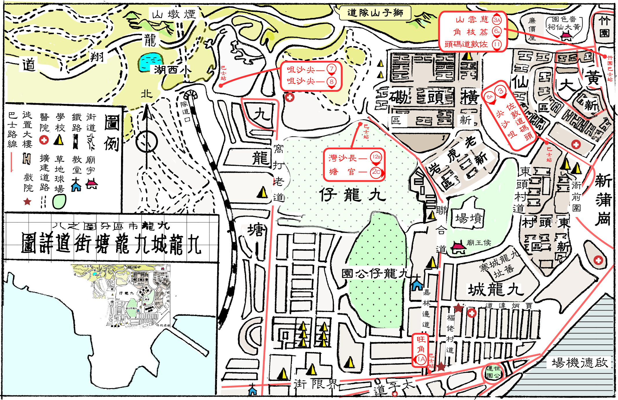 1967 啟德機場原址及附近環境（手繪地圖，參考：香港年鑑）