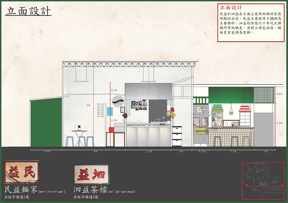 民益麵家，泗益茶檔—立面設計插圖