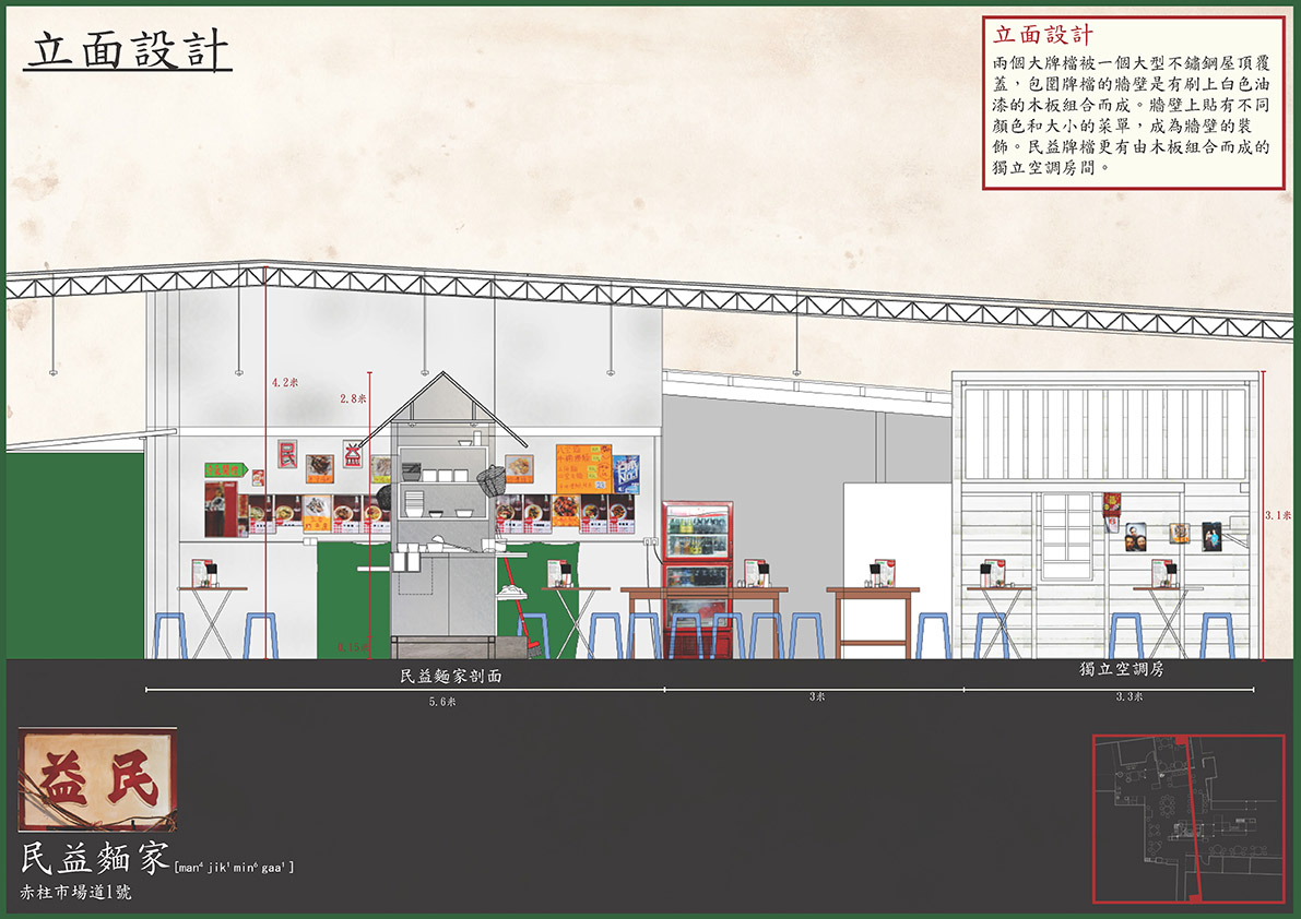 民益麵家，泗益茶檔—立面設計插圖