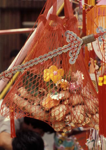 Bags of lucky ginger as adornment