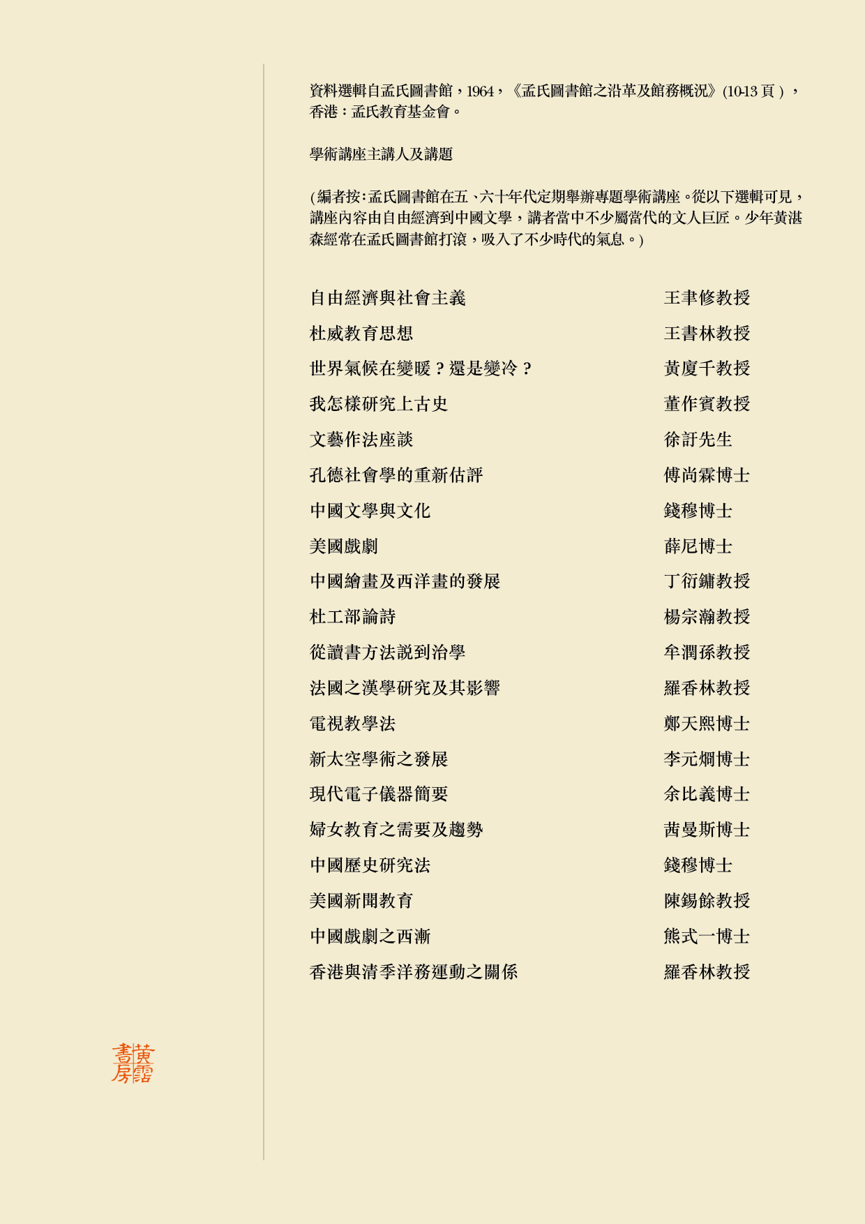 文藝與思潮 孟氏圖書館 學術講座